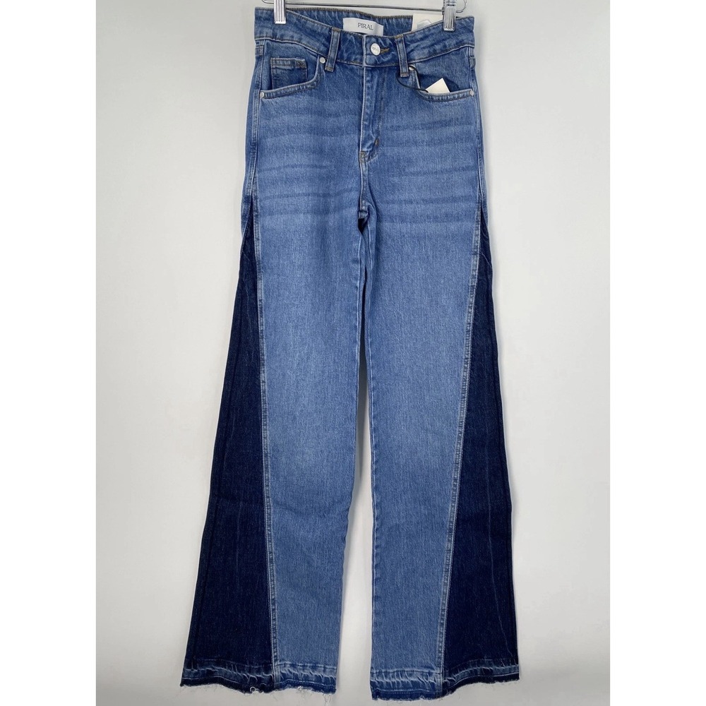 Piral Jean Blue/Multi Size 2x34 Two Tone Flared Denim Contrast Panel NWT Hippie